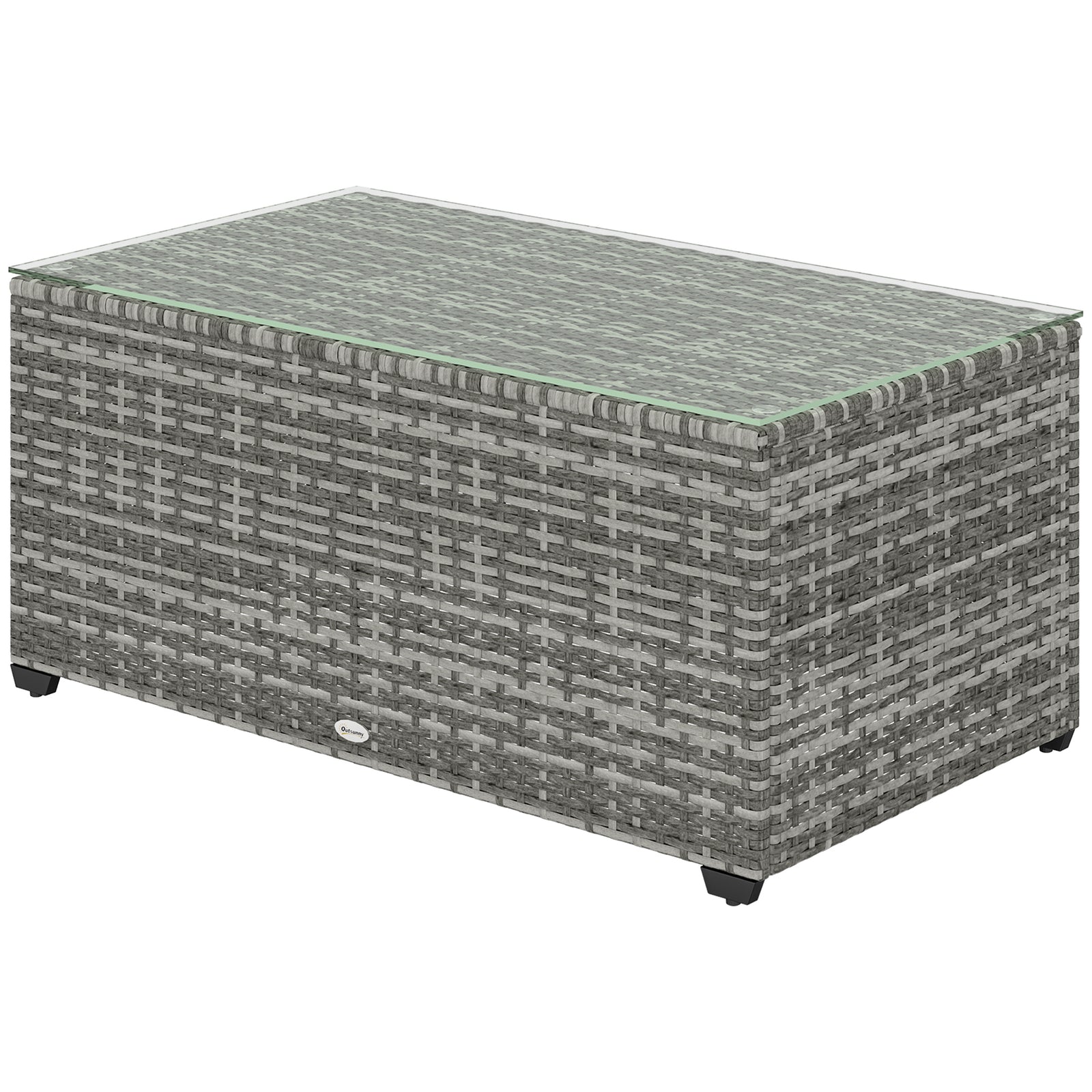 Outdoor Coffee Table, Glass Top Rattan Side Table | Light Grey