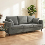 3 Seater Sofa With Wide Seat, Corduroy Upholstered | Light Grey