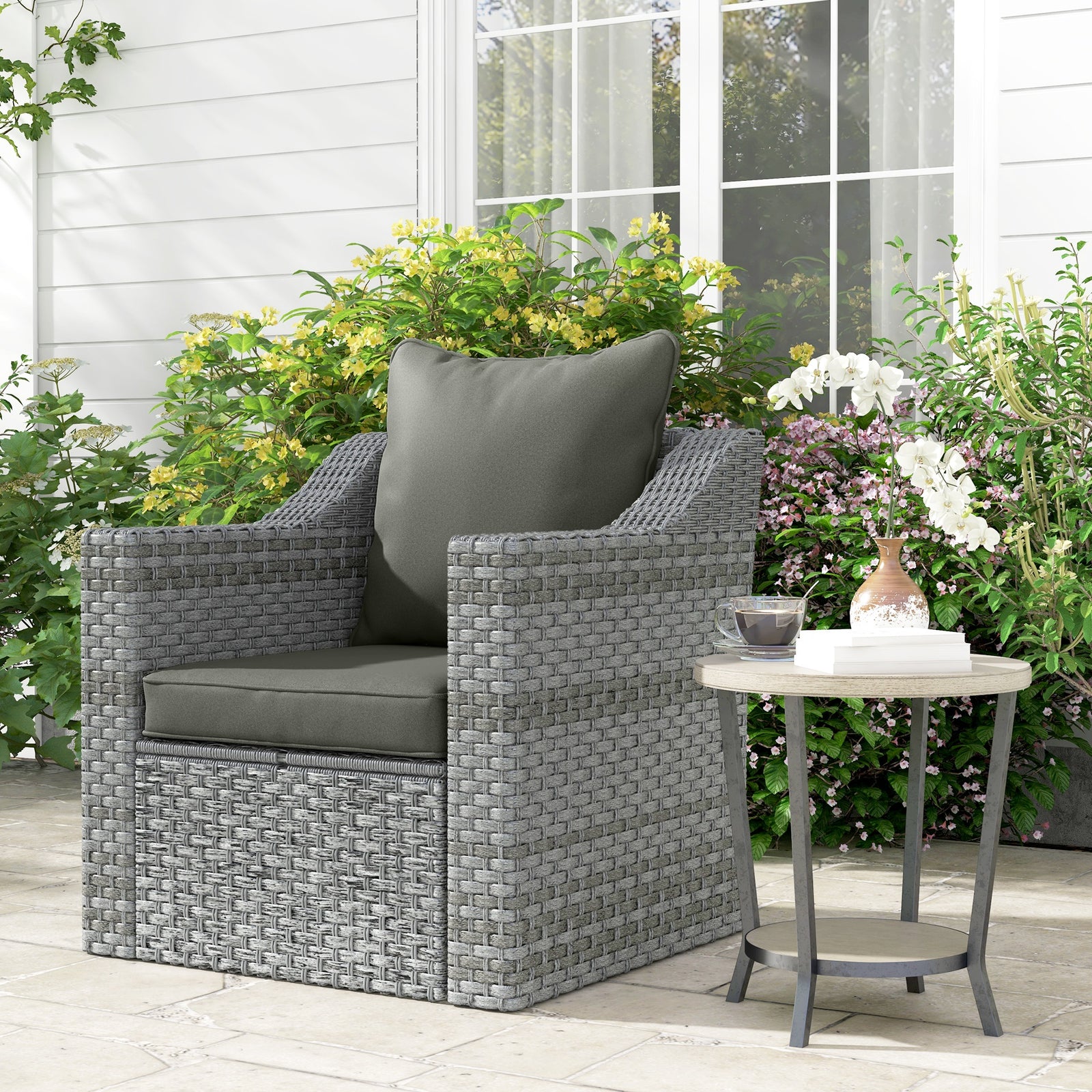 One-piece Outdoor Back And Seat Cushion For Garden | Charcoal Gray