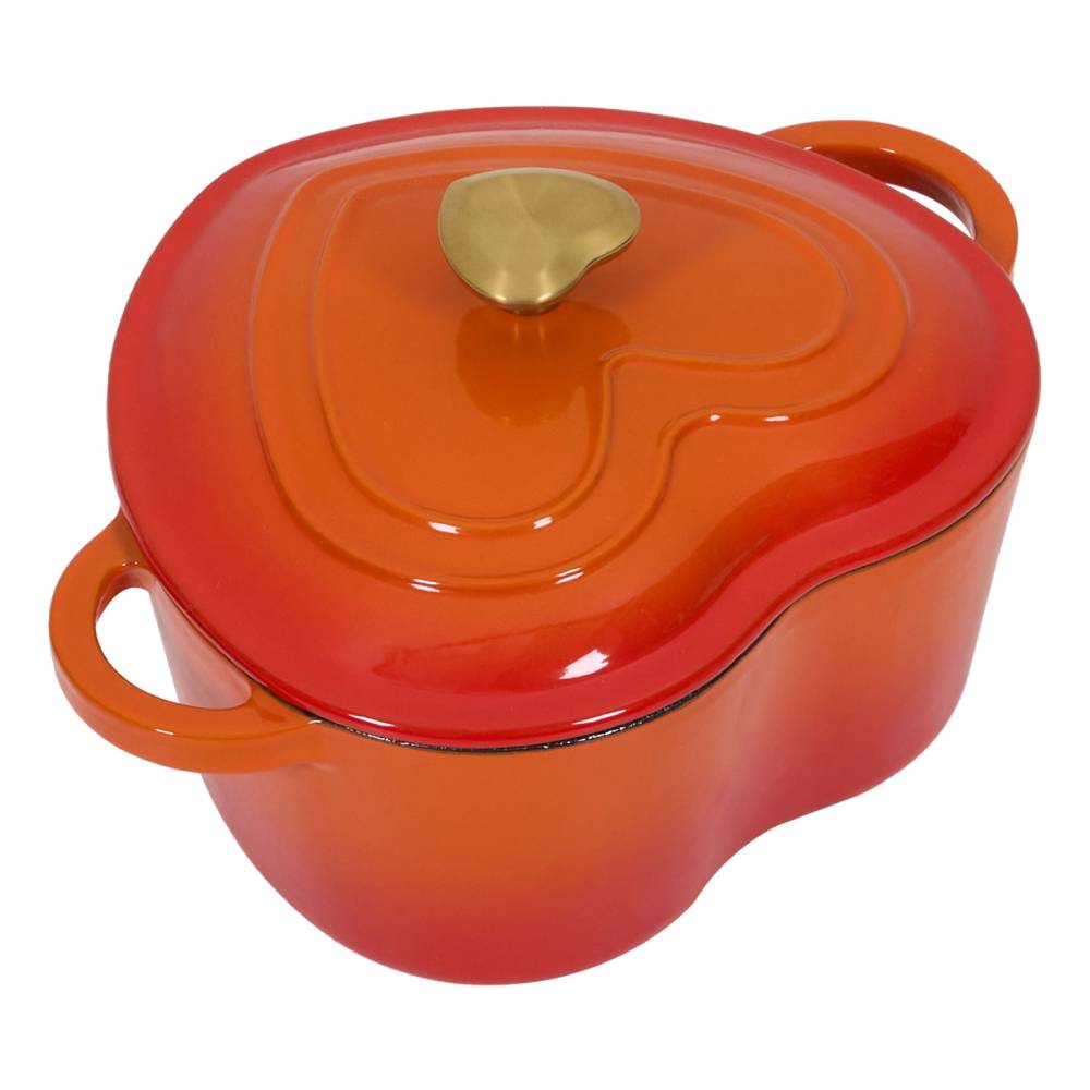 1.9l Enamelled Cast Iron Heart-shaped Dutch Oven Pot With Lid | Orange