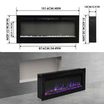 40-inch Recessed/wall Mounted Electric Fireplace, 1800w Black Heater With 12-colour Flame, Log & Crystal Bed, Remote Control & Timer