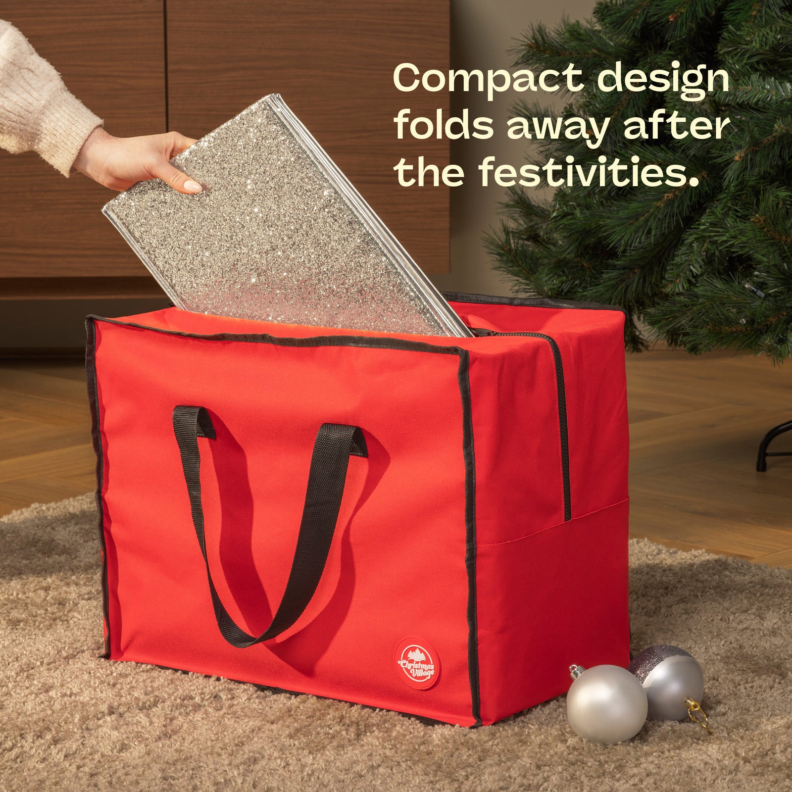 Glitter Christmas Tree Skirt Square 48x48cm | Silver