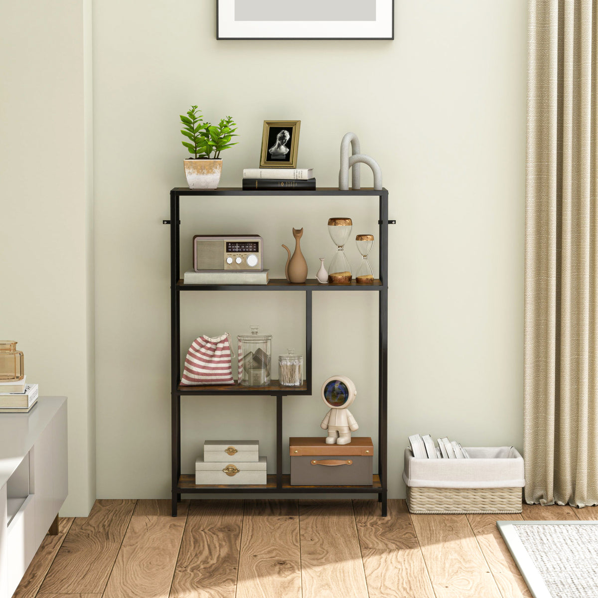 HOMCOM Industrial Bookshelf Bookcase W/ Open Shelves For Study