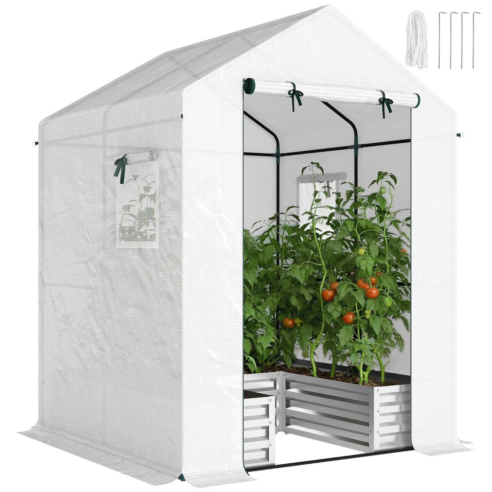 Small Greenhouse Outdoor Greenhouse With Roll Up Door | White