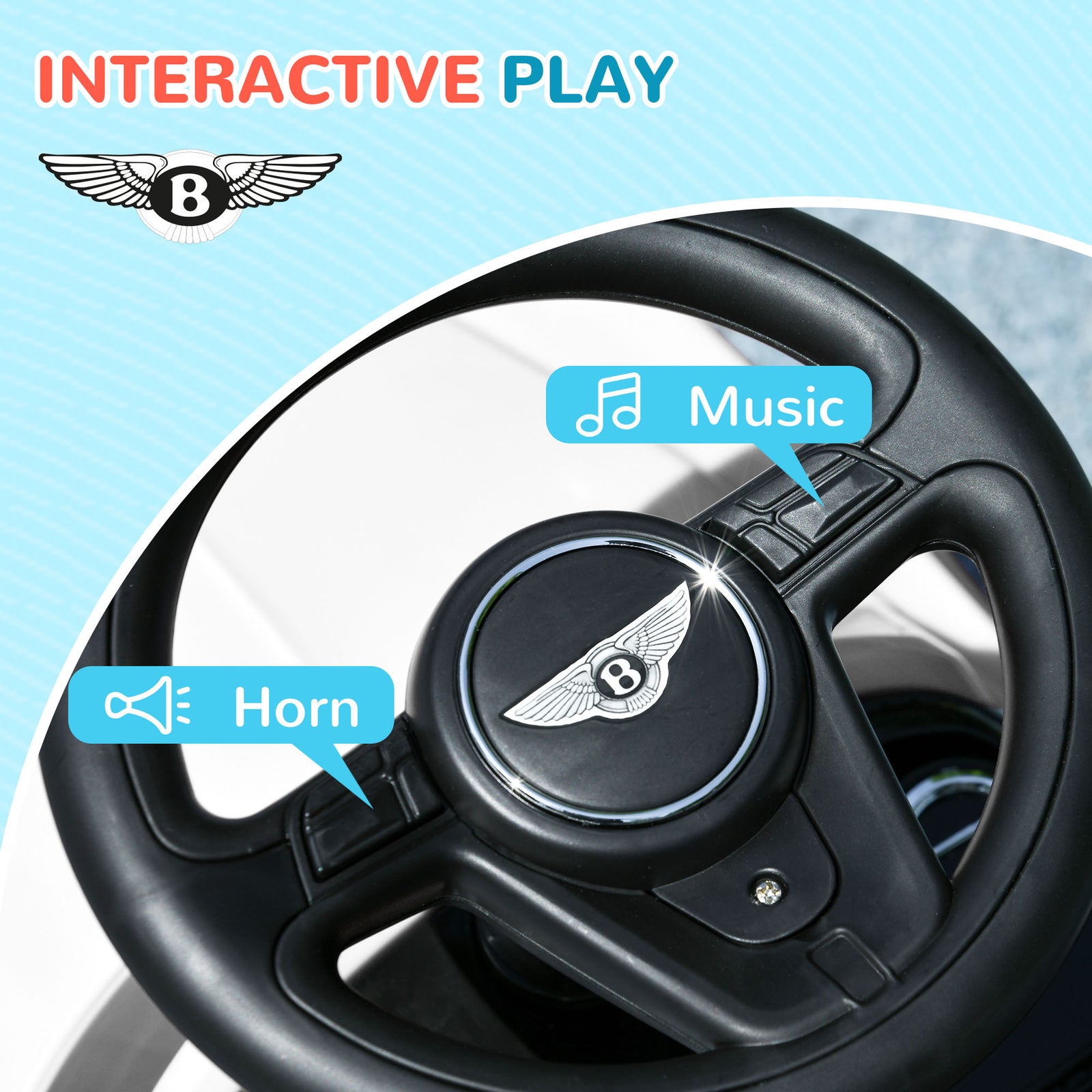 Bentley Licensed Ride On Car, Foot To Floor W/ Music Horn | White