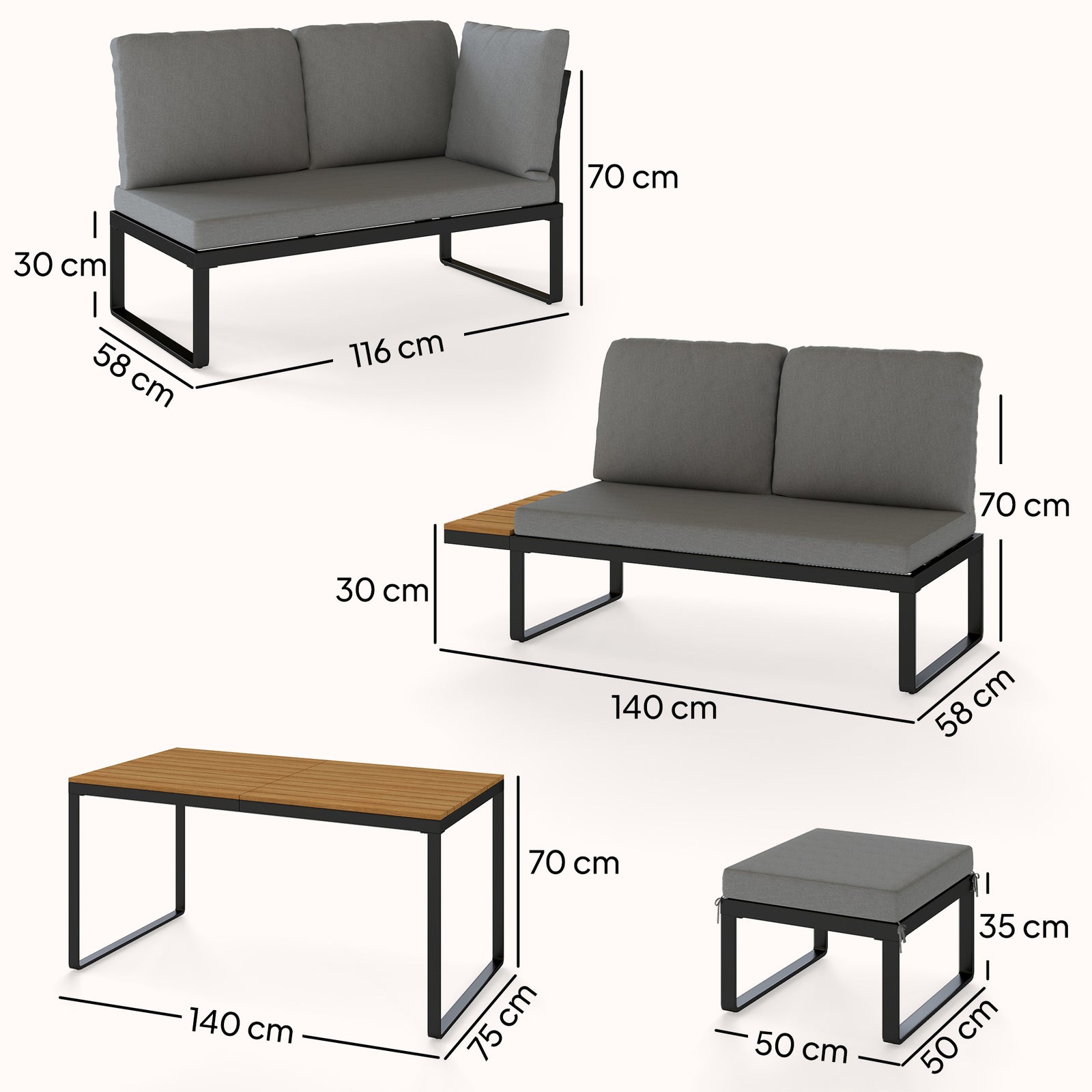 Outsunny Patio Furniture Set Modular 6 Pieces Grey