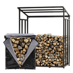 Firewood Rack With Rain Cover Outdoor Galvanised Steel Storage | Small | Black