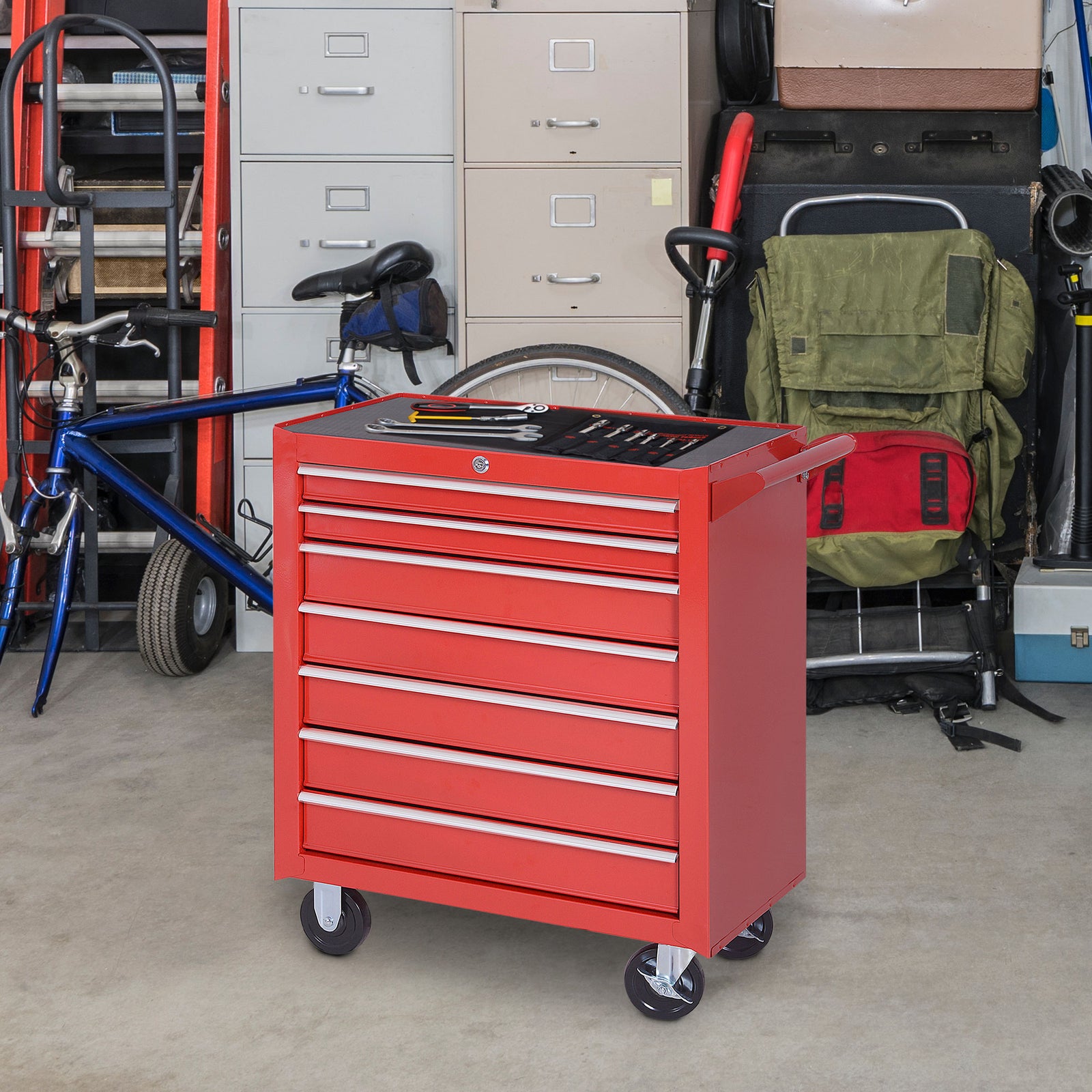 Roller Tool Cabinet Storage Chest Box Garage Workshop 7 Drawers Red | Red