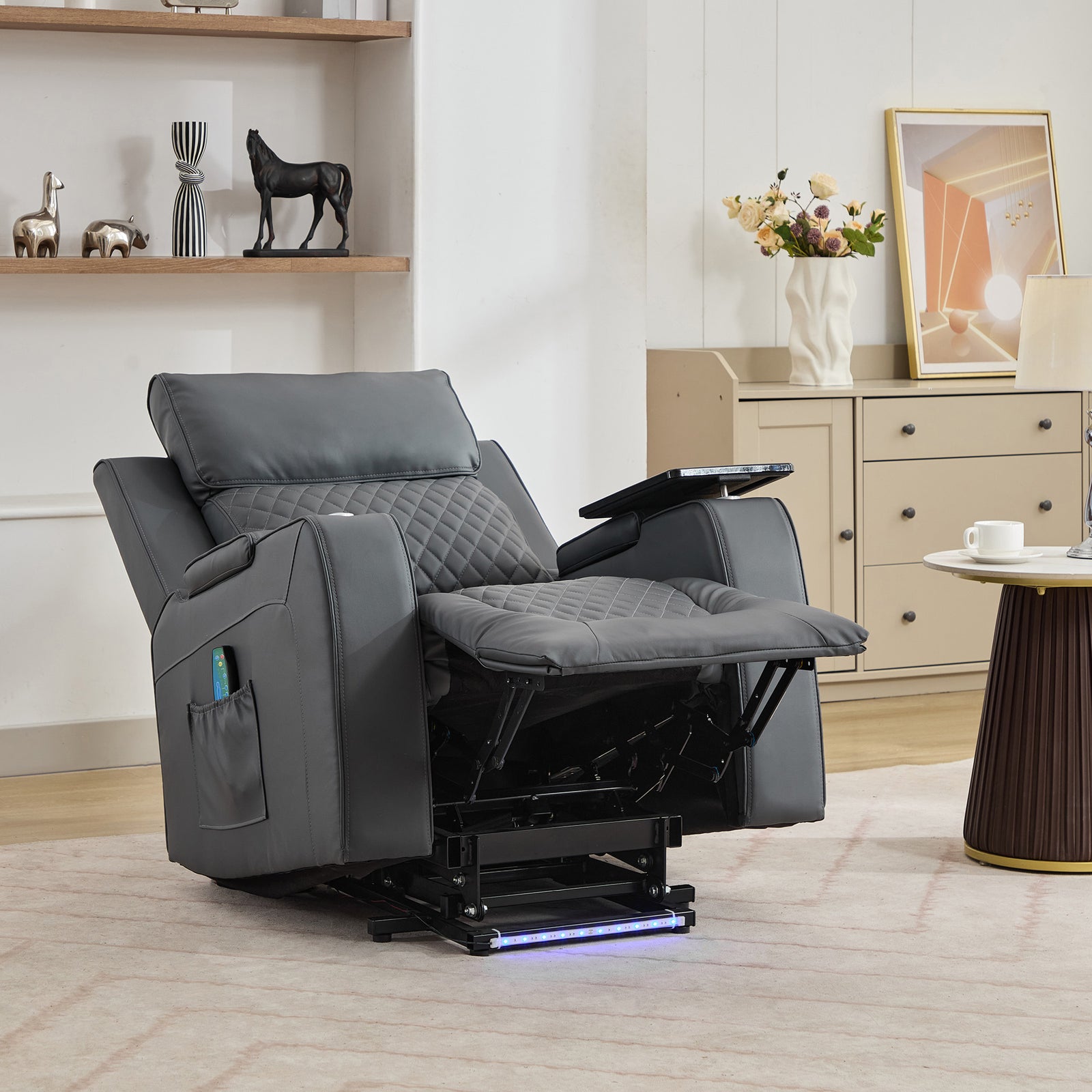 Byron Electric Riser Recliner Chair With Massage And Heat, Drink Cooler, Table | Grey