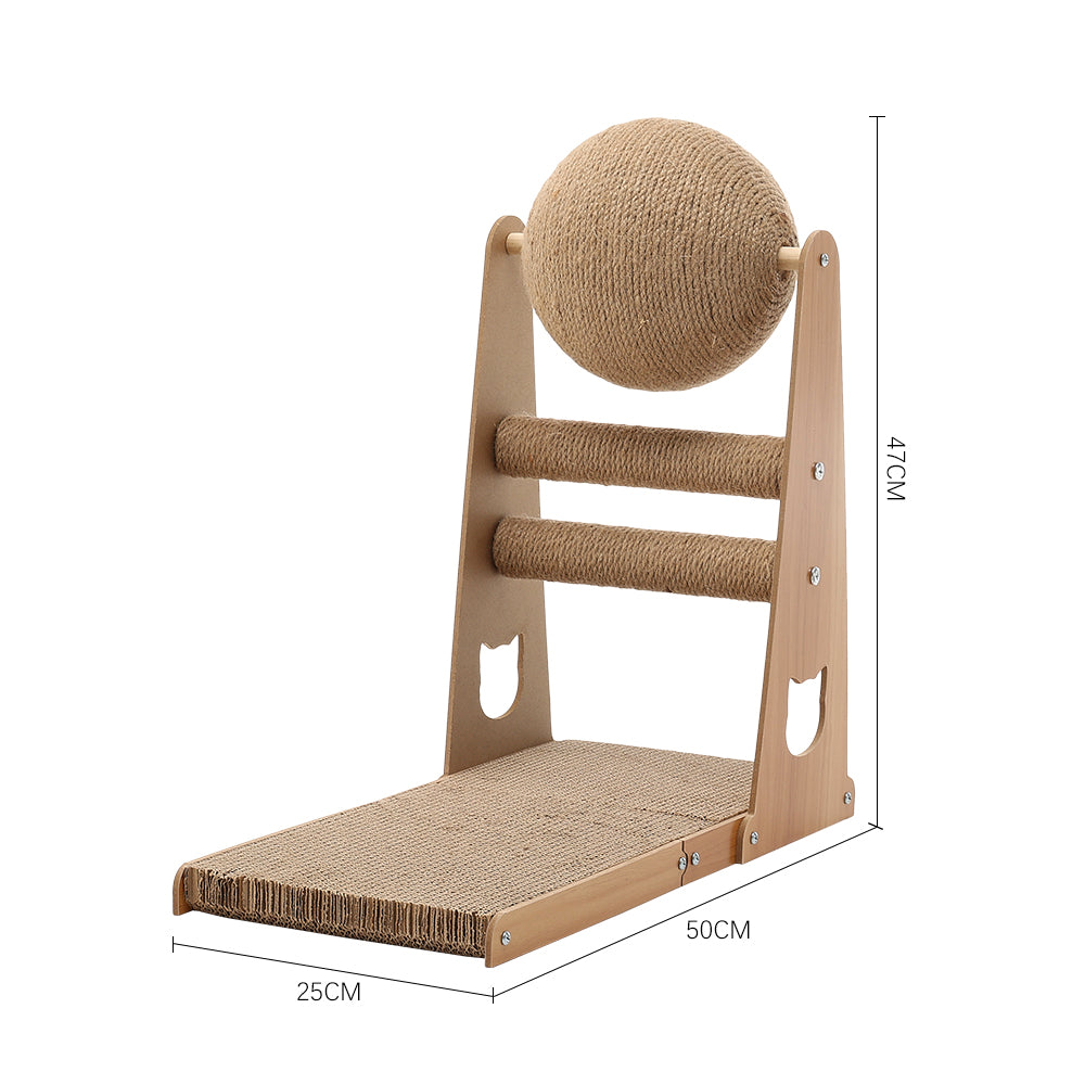L-shaped Cat Scratcher With Sisal Ball And Horizontal Posts Multi-angle Cat Climbing & Scratching Toy