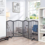 Foldable Freestanding 3/4-panel Arched Pet Gate, Indoor Safety Barrier For Doorways, Halls & Staircases | Large | Grey