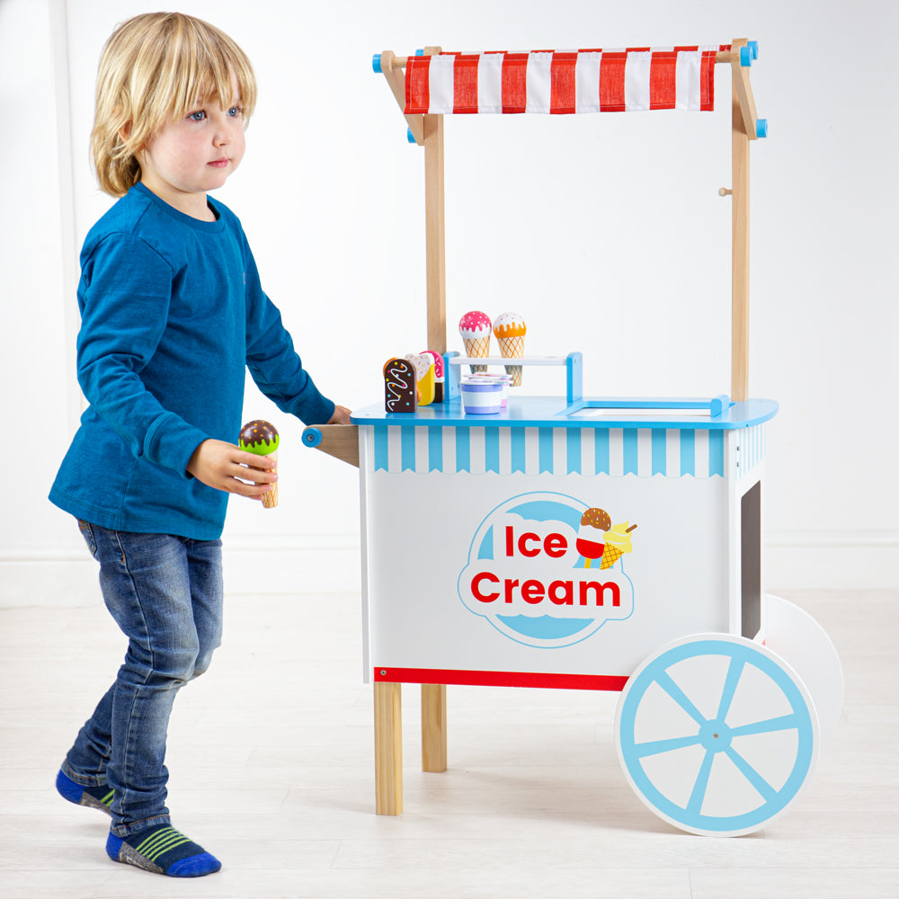 Wooden Ice Cream Cart, With Ice Creams And Lollies
