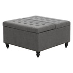 Square Linen Upholstered Storage Ottoman With Lift-top & Flip Design | Grey