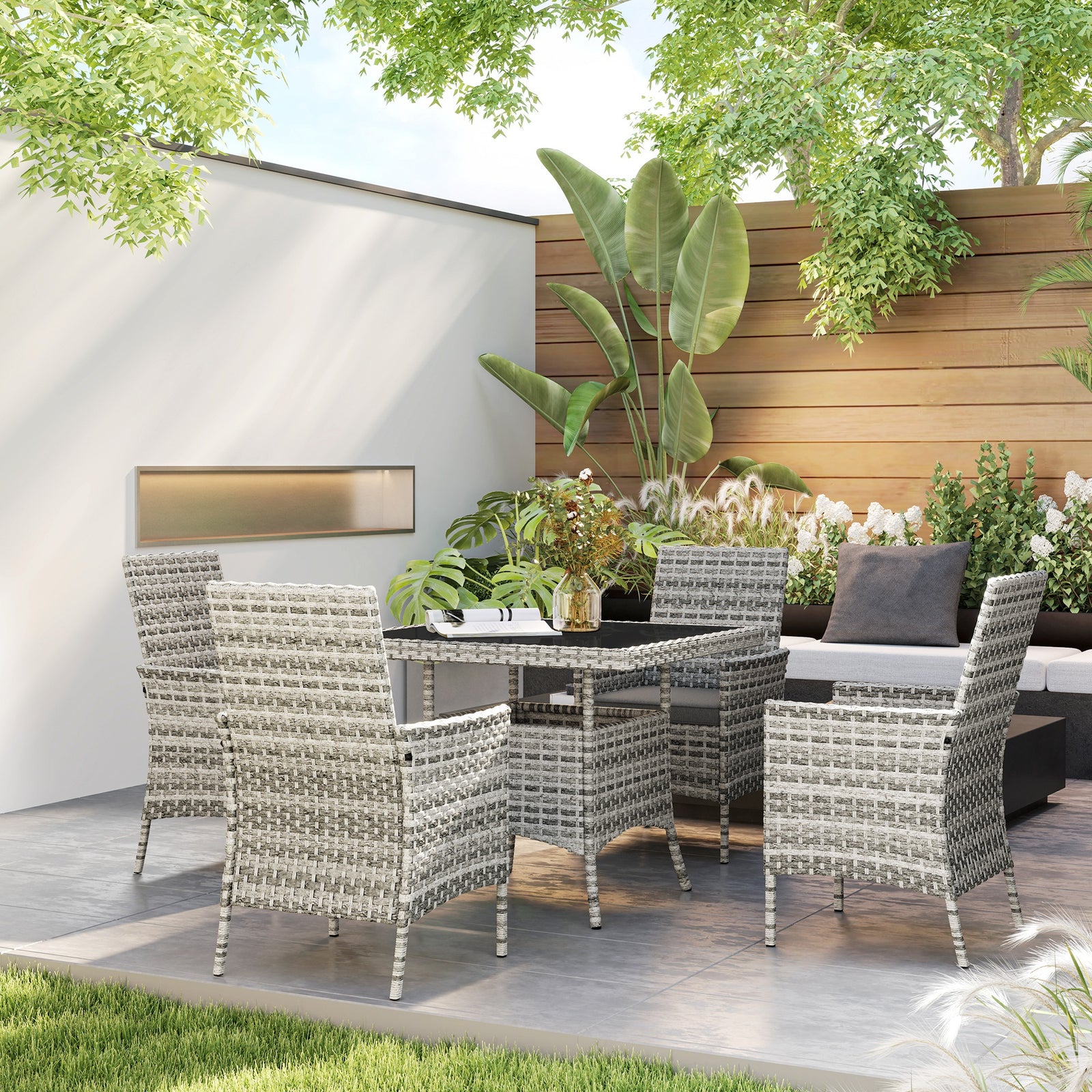 4 Seater Rattan Garden Furniture Set With Cushion | Gray