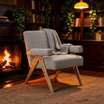 Linen Upholsteried Wooden Armchair