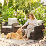 Rattan Garden Furniture Bistro Set With Cushion | Brown