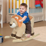 Kids Rocking Lion Plush Ride On Seat W/ Sound Button Wood Base Seat Belt