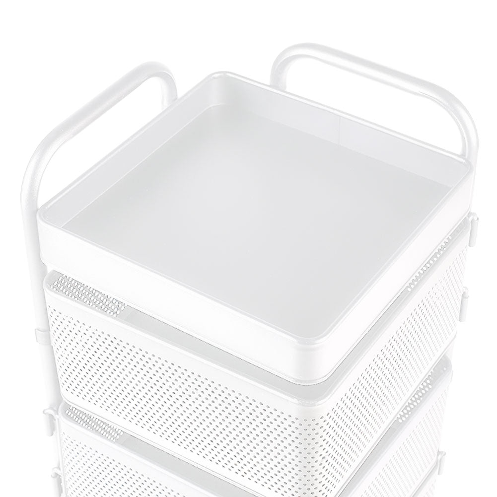 5-tier Rotating Kitchen Storage Cart Square White Organizer Shelf Trolley With Wheels