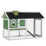 Rabbit Hutch Wood Bunny Cage For Outdoor Indoor W/ Pull Out Tray Ramp | Green