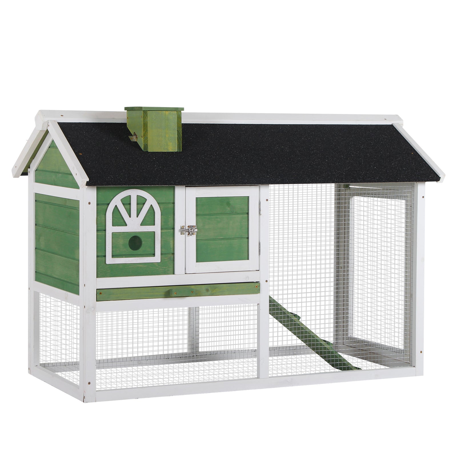 Rabbit Hutch Wood Bunny Cage For Outdoor Indoor W/ Pull Out Tray Ramp | Green
