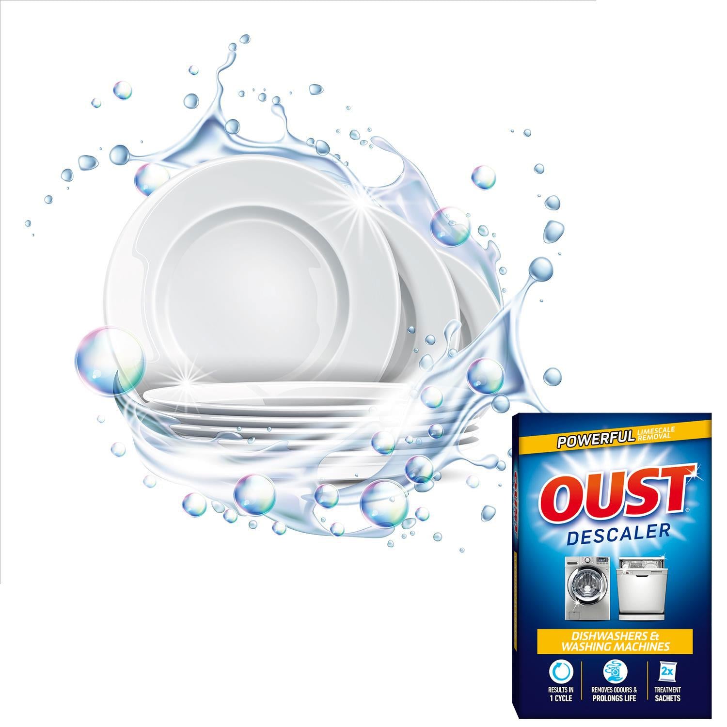 Oust Dishwasher & Washing Machine Deep Cleaning Descaler, 2sachets