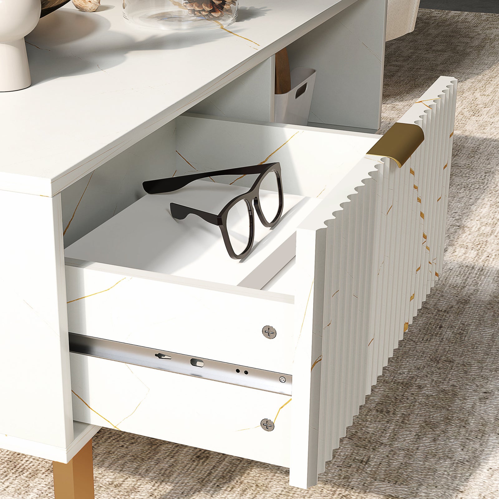 HOMCOM Coffee Table, Living Room Table With Drawer And Open Shelves