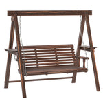 3 Seater Wooden Garden Swing Chair With Side Tables