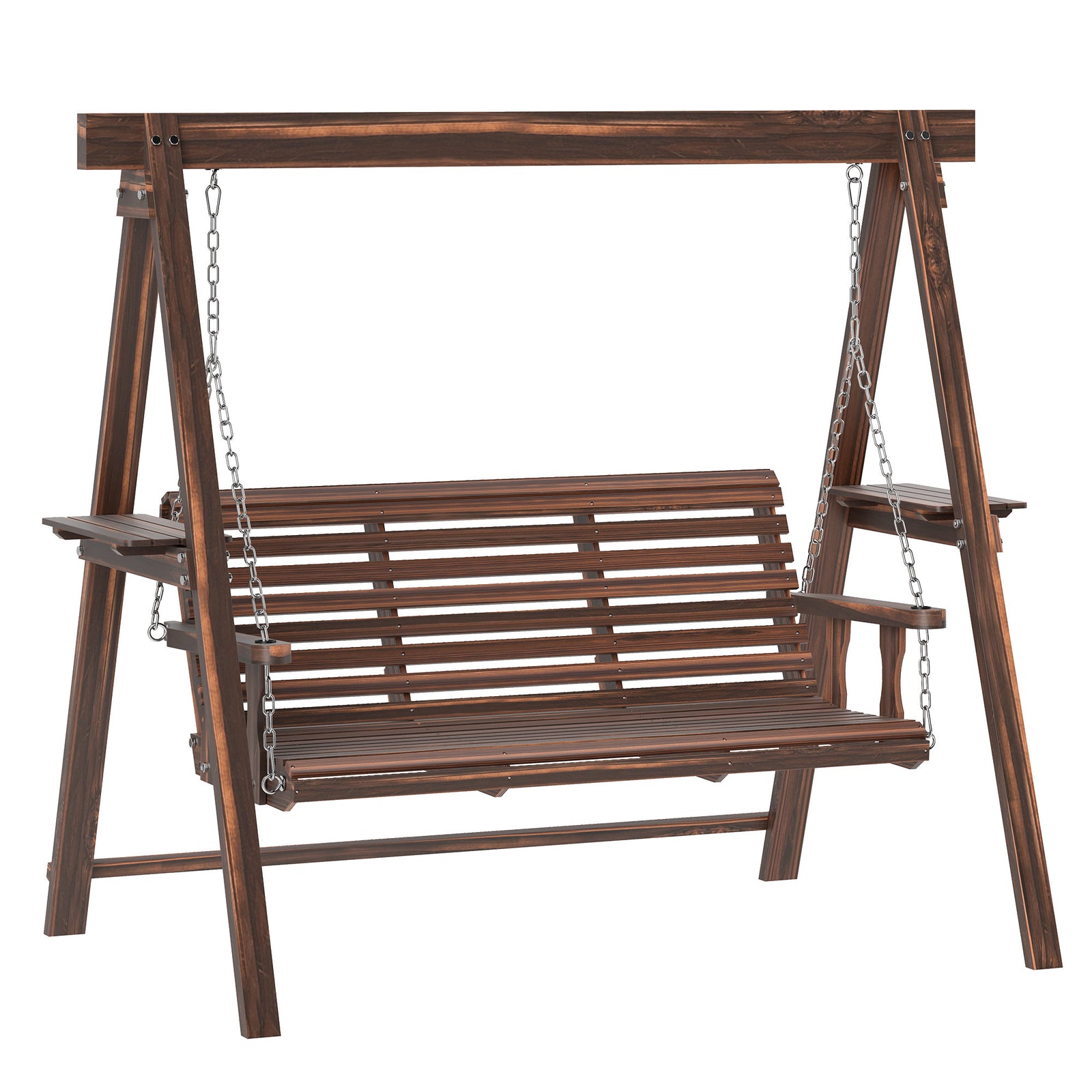 3 Seater Wooden Garden Swing Chair With Side Tables