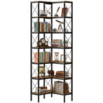 L-shaped Bookshelf, 6-tier Bookcase With Metal Frame, Rustic Brown | M | Rustic Brown