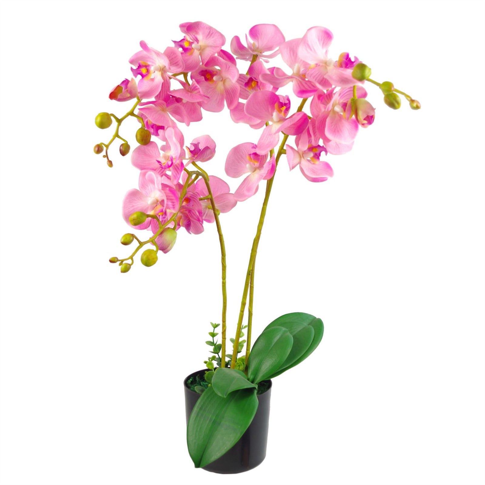 Large Artificial Orchids Display With Xl Metal Bowl Planter 70x70cm