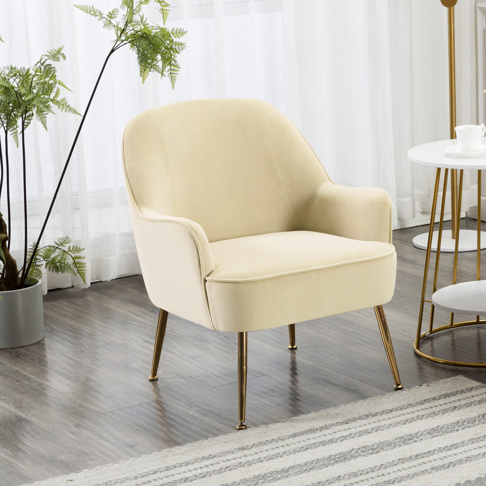 Contemporary Upholstered Comfy Armchair With Gold-plated Feet