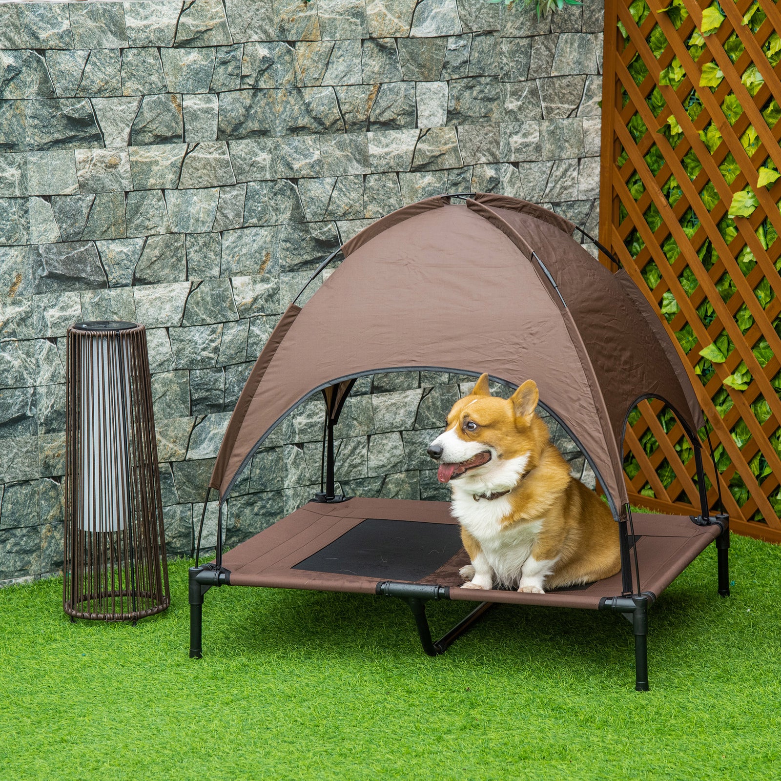 Pawhut 92cm Elevated Dog Bed Cooling Raised Pet Cot Uv Protection Canopy | Brown