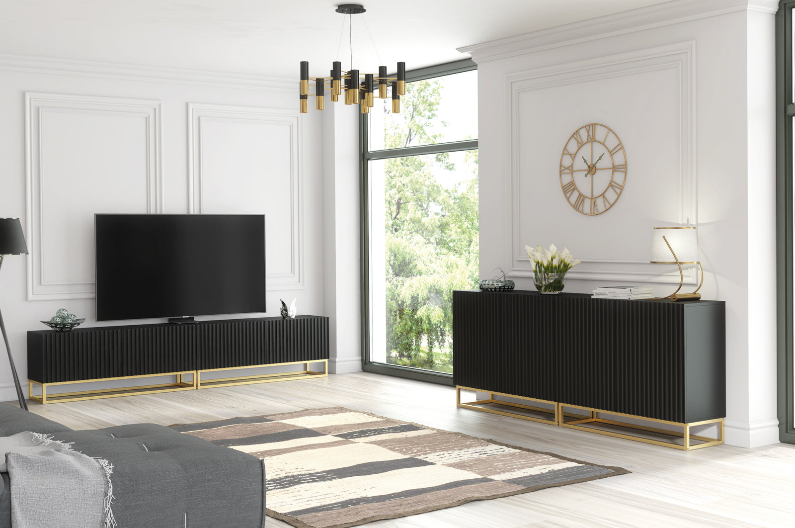Ripple Duo Tv Unit 200cm - Fluted Design | Black