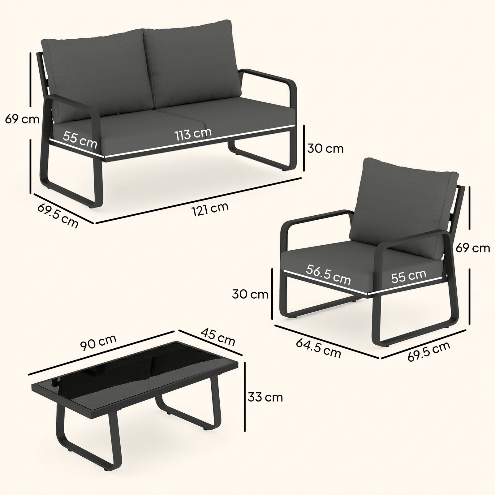 Outsunny 4 Piece Garden Furniture Set, Outdoor Sofa Set, Black