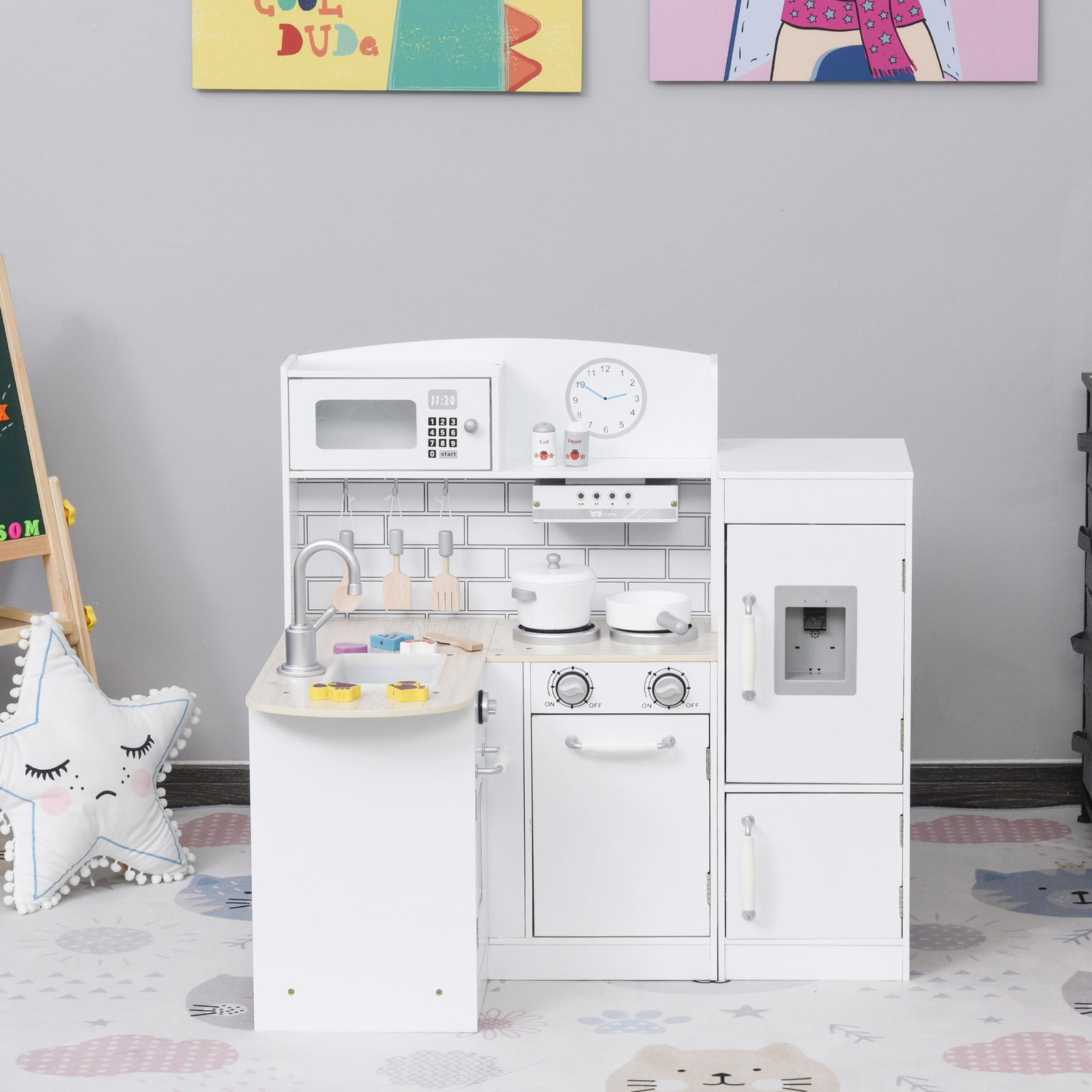 Kids Kitchen Play Toy W/ Drinking Fountain White
