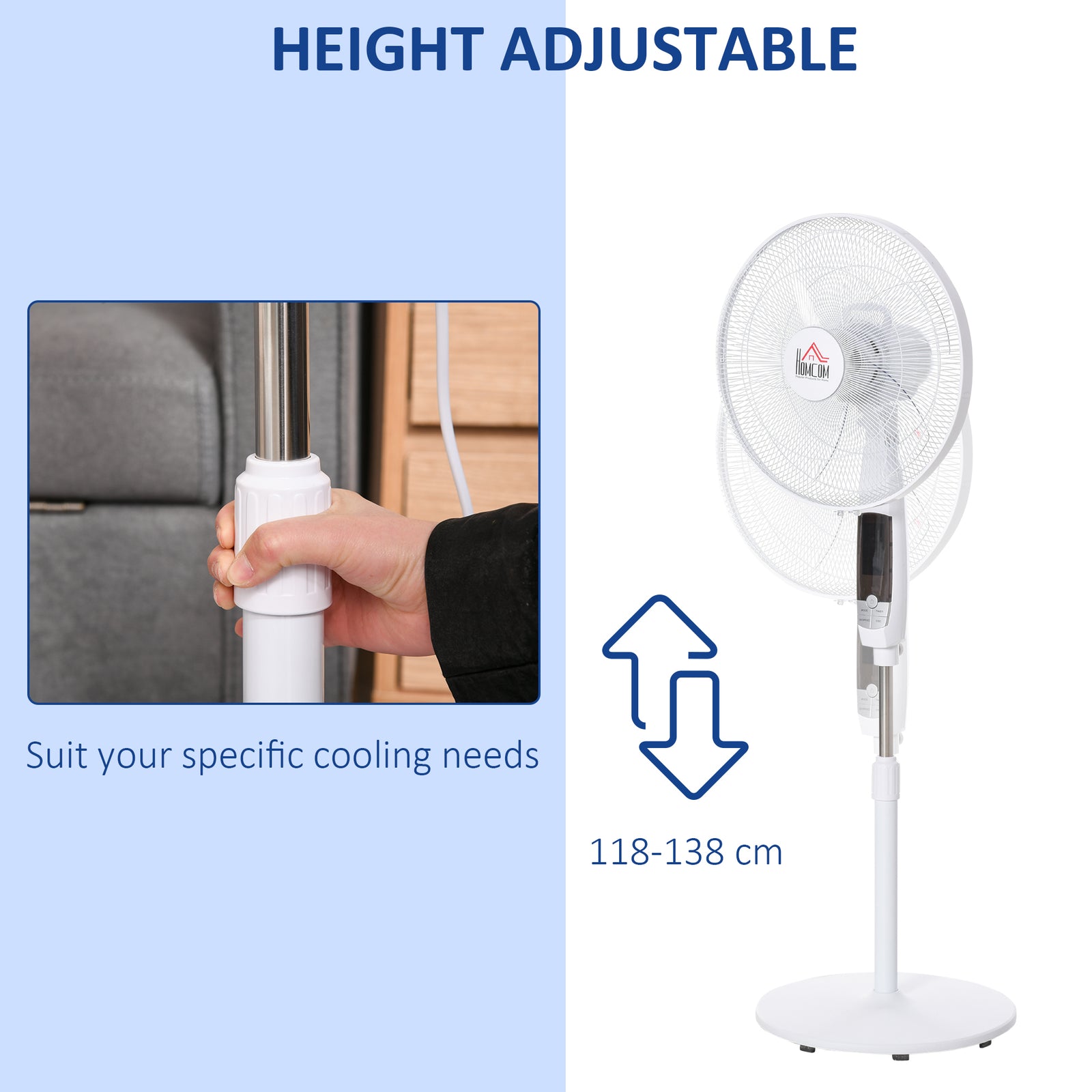 16" Pedestal Fan Height Adjustable 7.5h 85° Oscillation