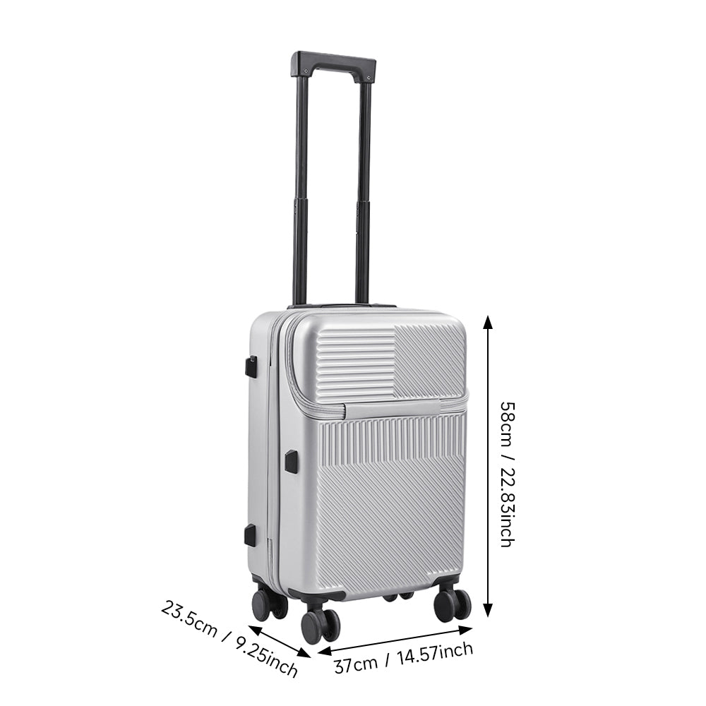 20 Inch Front Opening Suitcase With Tsa Lock And Usb Charging Port | Silver