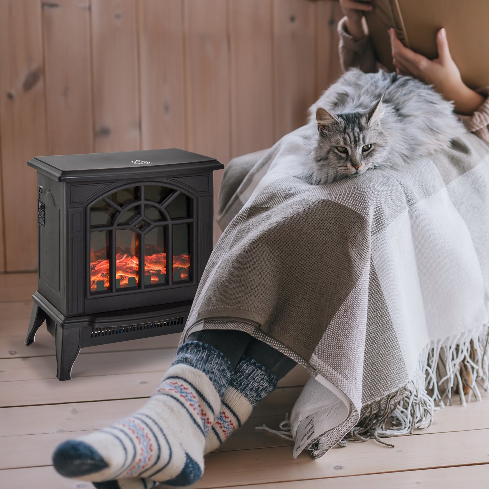 Freestanding Electric Fireplace Heater With Led Flame