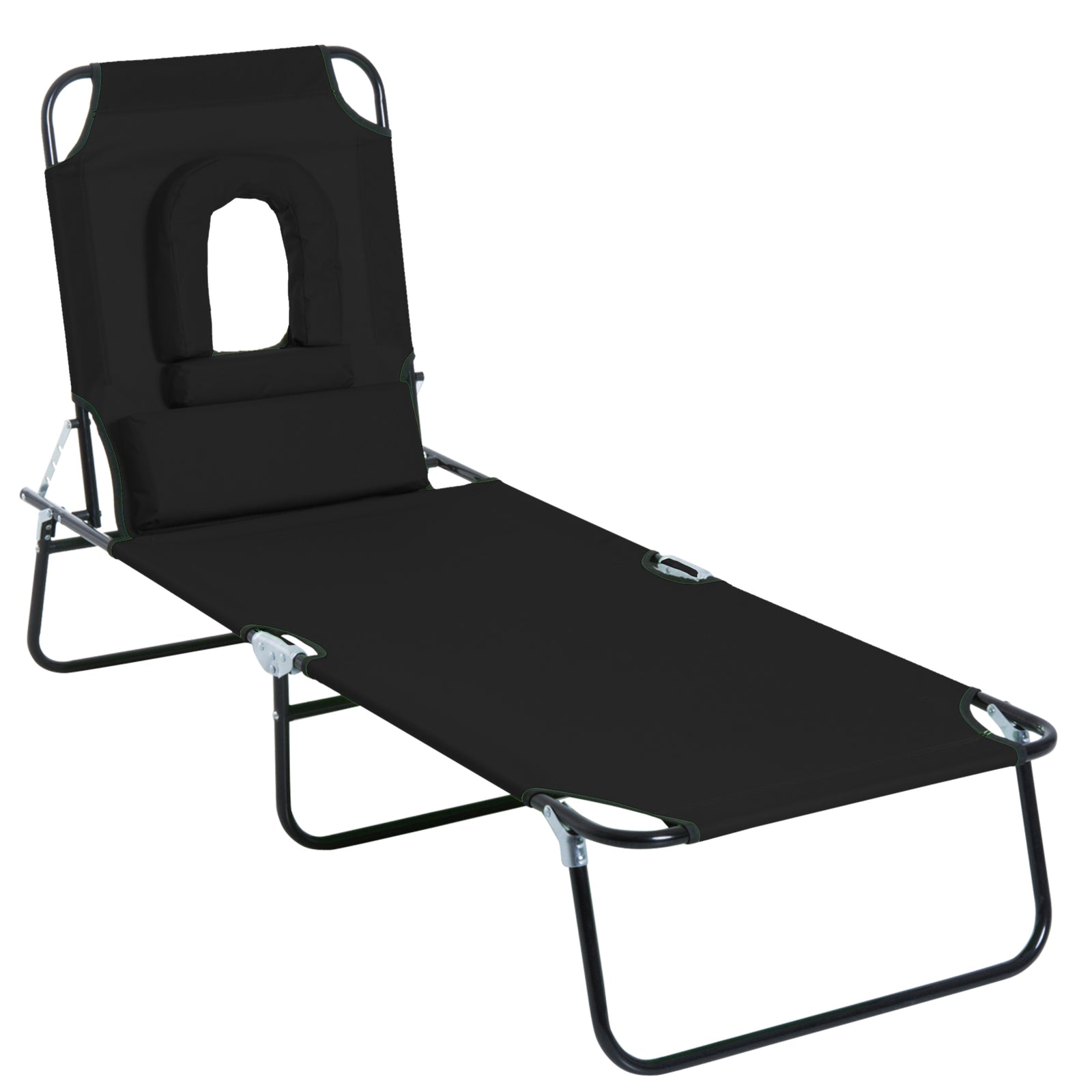 Garden Sun Lounger Folding Recliner Chair | Set of 1 | Black