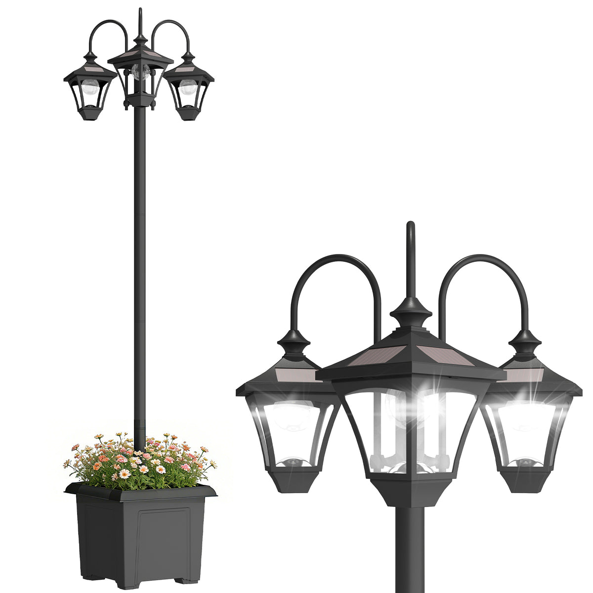 Outsunny Solar Lamp Post Dusk-to-dawn Sensor 185 Cm Black