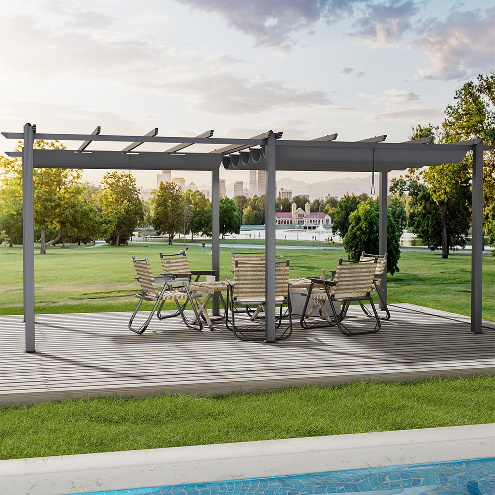 6m X 3m Aluminium Pergola With Retractable Roof,charcoal Grey,outdoor Garden Gazebos Water-resistant