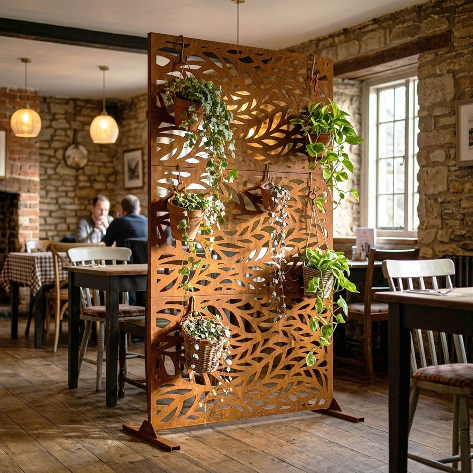 Indoor Outdoor Metal Privacy Screen - Leaf Pattern | Rust