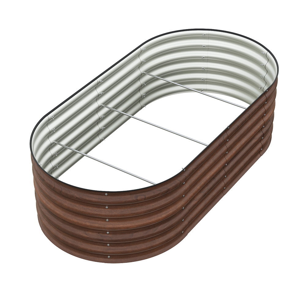 Brown Wood Grain Raised Garden Bed Oval-shaped Galvanised Steel Raised Garden Bed | Small