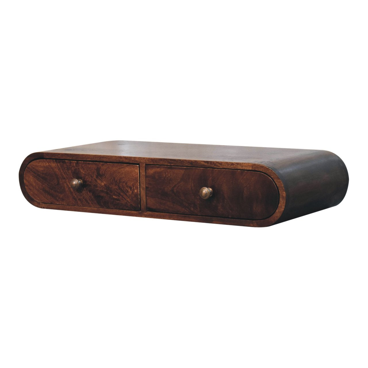 Wall Mounted California Walnut Console Table, 2 Drawers, Dark Brown