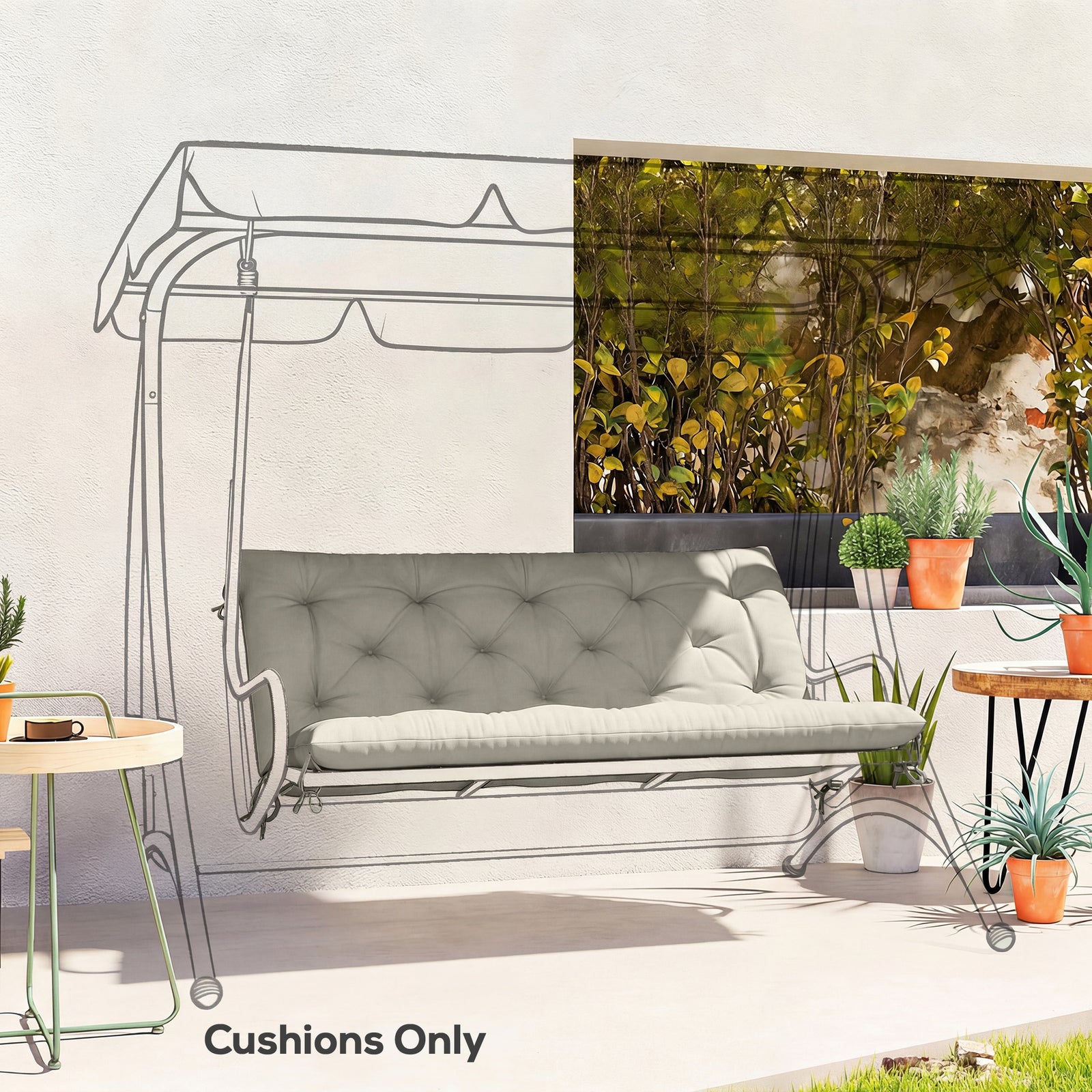 Garden Bench Cushion, Seat Pad With Ties | Grey