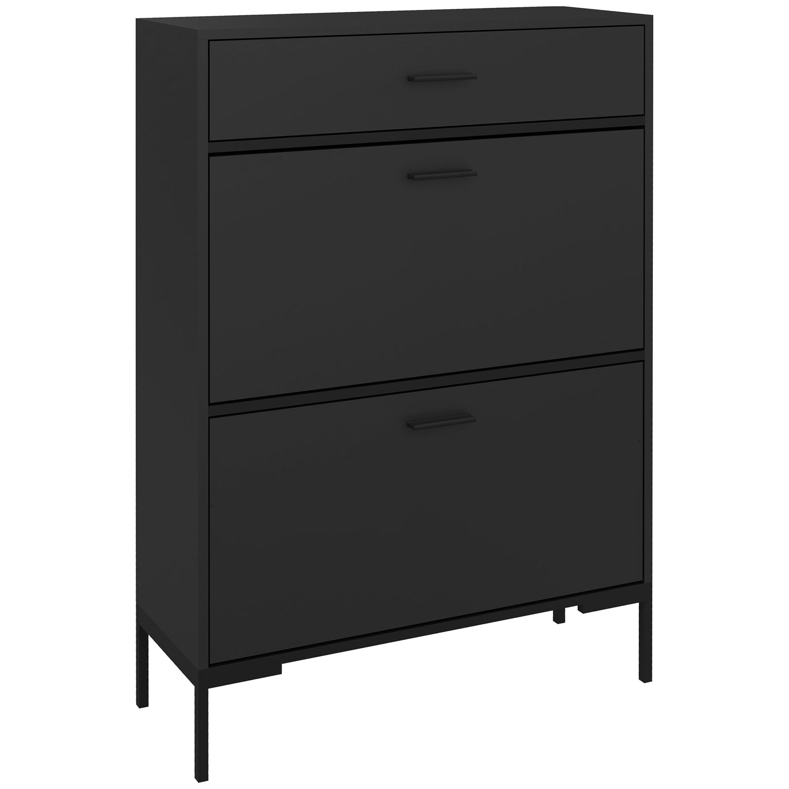 Shoe Storage Cupboard With 2 Flip Doors Sliding Out Drawer | One Size | Black