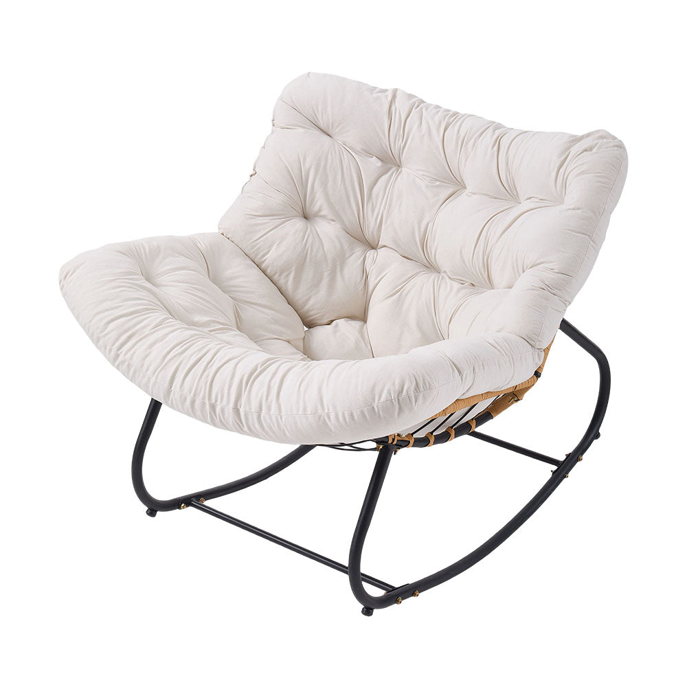 Elegant Rattan Rocking Chair With Cushioned Seat – Stylish And Comfortable Relaxation | White