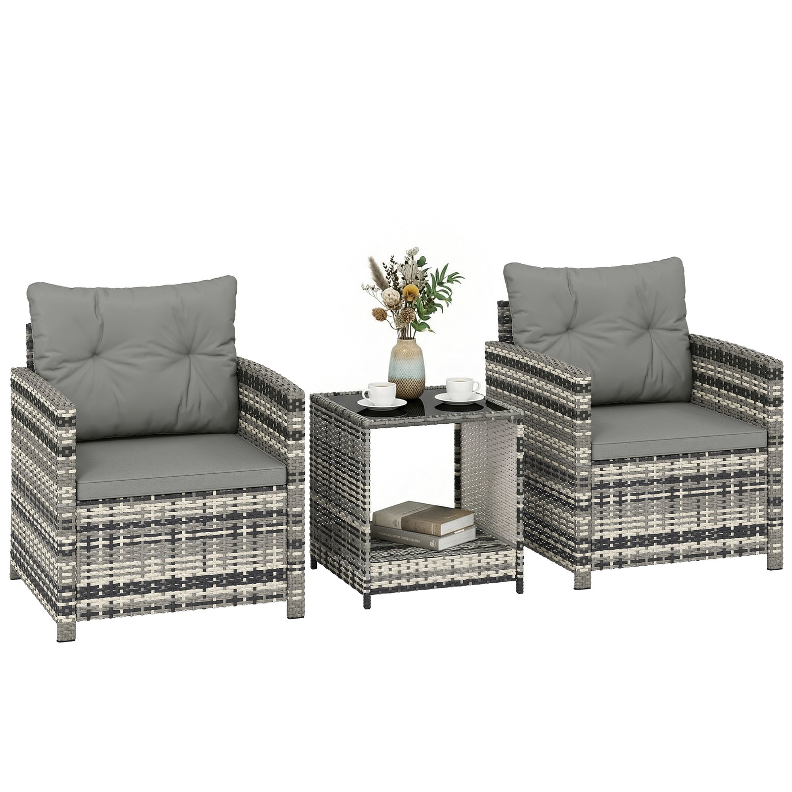 Rattan Garden Furniture Bistro Set With Cushion | Mixed Grey