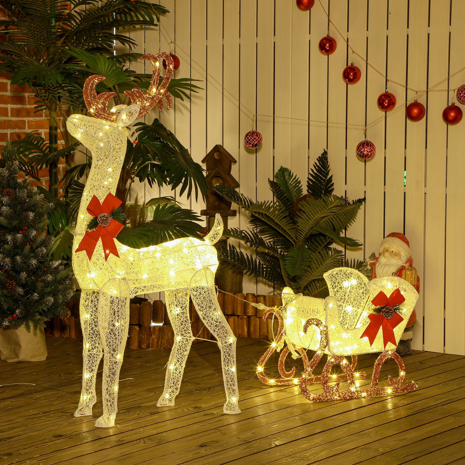 4ft Light Up Reindeer & Sleigh Christmas Decoration