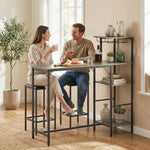 3pcs Breakfast Bar Table And Stools Set 4-tier Shelving | Grey